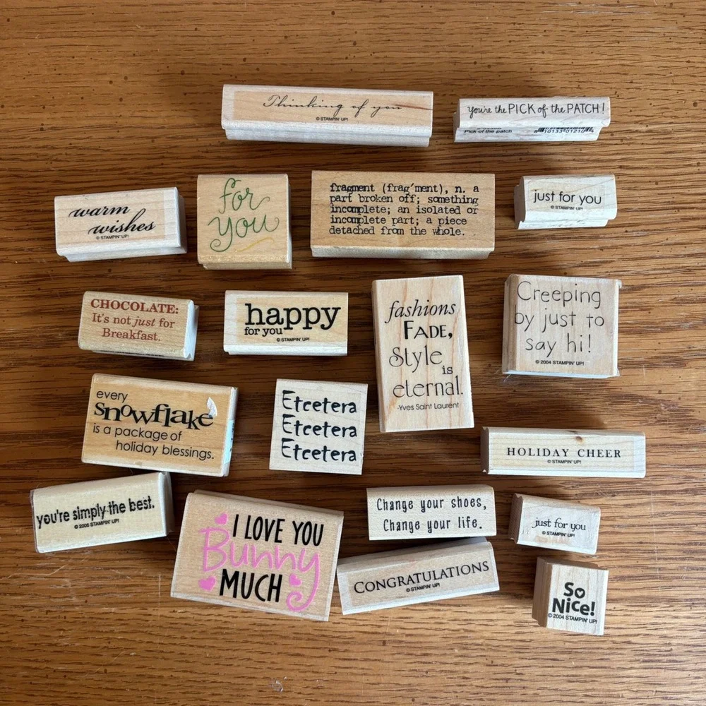 Lot 19 pc Sentiment Quotes Holiday Stampin Up Hampton Art Rubber Stamps Mounted